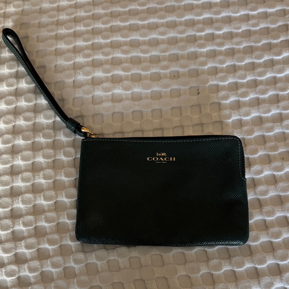 Coach Dark Green Wristlet with Gold Accents
